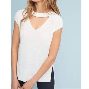 Anthropologie Sleeveless Sweater, Moth Cutout Neck, Cap Sleeve, White, sz Small